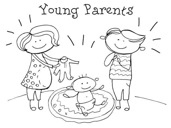 Young parents. Kids Health. Graphics sketch in vector. — Stock Vector