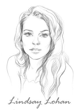 Lindsay Lohan portresi. Elle çizilmiş grafik sanat.