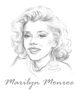 Marilyn Monroe portresi. Elle çizilmiş grafik sanat.
