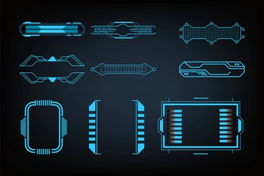Oyun UI ve Teknoloji Tasarımı için Neon Blue Stroke tabanlı Bilimkurgu Arayüzü Elementleri ile Geleceğin HUD Çerçeveleri