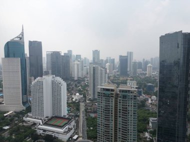Java Jakarta Endonezya insansız hava aracı şehir manzarası. Yüksek kalite fotoğraf