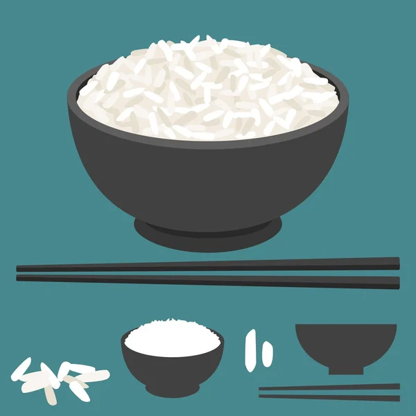 Rijst in kom met stokjes — Stockvector