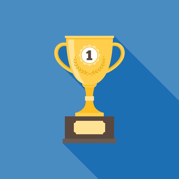 gold trophy illustration, trophy cup with long shadow icon, flat design