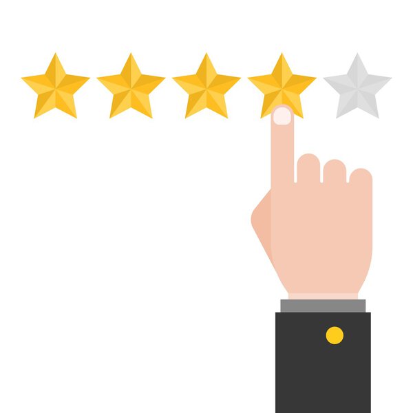 указывая рукой и пять звезд обзора, концепция обратной связи
