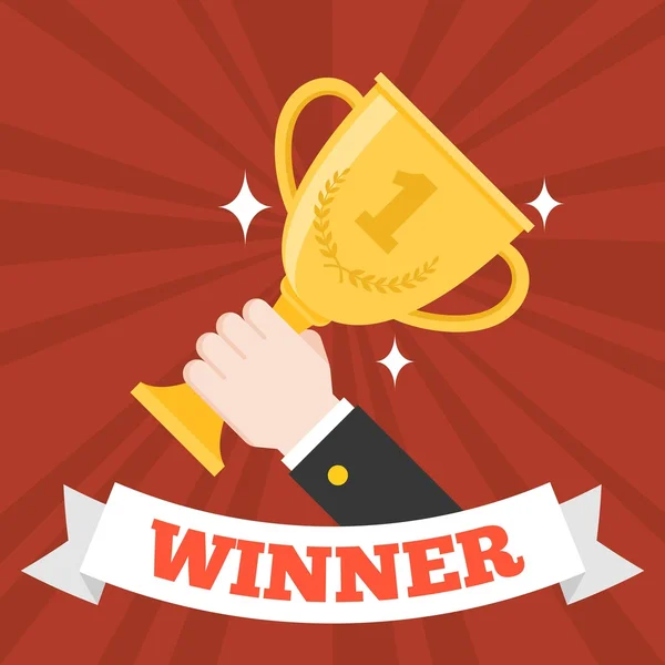 Altın Kupa Kupası kazanan kurdele ile tutan el
