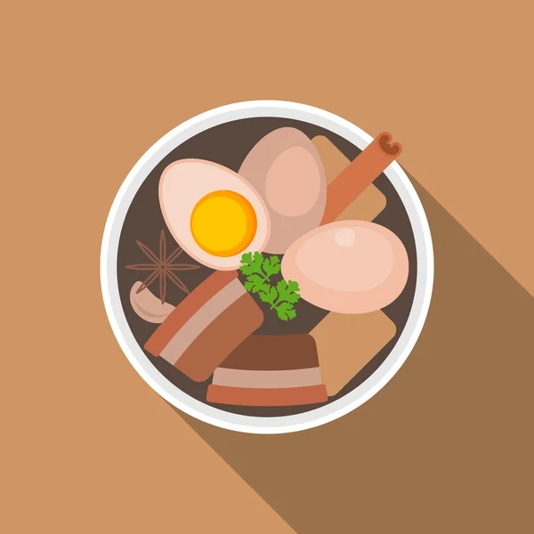 Comida tailandesa, Pa lo (cerdo cocido con huevos), diseño plano — Archivo Imágenes Vectoriales