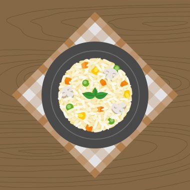 Sebze ve mantar Risotto, düz tasarım