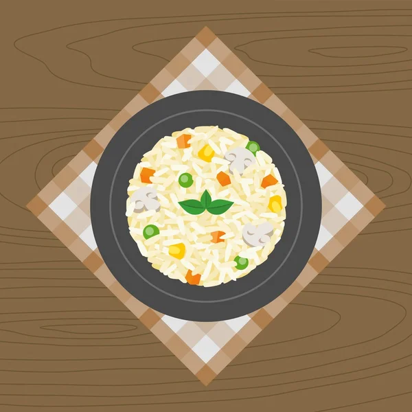 Risotto aux légumes et champignons, design plat — Image vectorielle