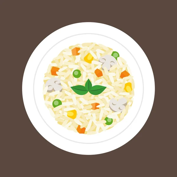 Risotto op bruine achtergrond, platte ontwerp — Stockvector