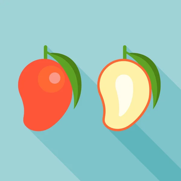 Ikona červený mango, polovinu vektorové ilustrace mango s dlouhý stín, plochý design — Stockový vektor
