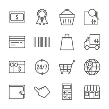 Alışveriş Icons set, ince çizgi vektör