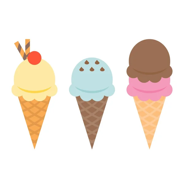 Gofre de cono de helado con cobertura, vector de diseño plano — Vector de stock