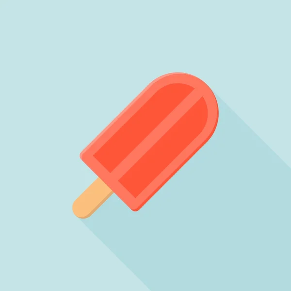 Icono de la ilustración del helado de fresa, icono de la paleta, diseño plano con sombra larga — Vector de stock