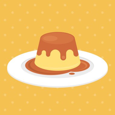pudding or custard with caramel in plate illustration vector, flat design clipart