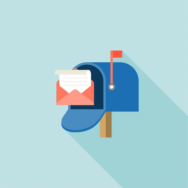 Buzón de correo abierto con sobre y mensaje, en el icono de la caja, abrir el correo y leer el concepto de correo, vector de diseño plano — Vector de stock