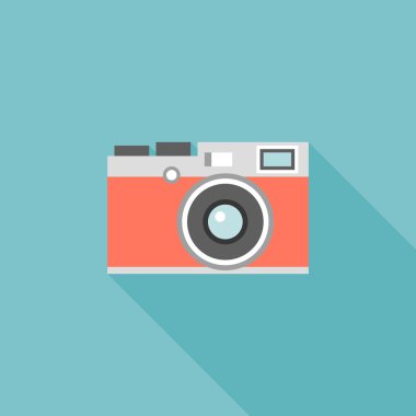 Retro kamera illüstrasyon simge vektör, uzun gölge ile düz tasarım
