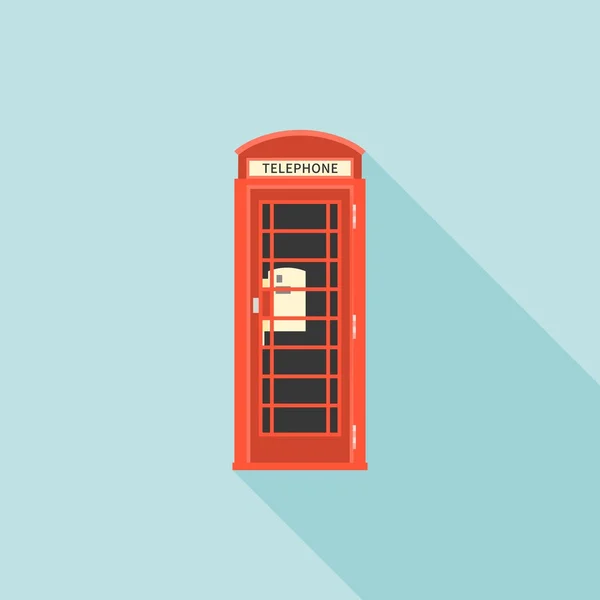 Caja de teléfono roja de Londres, diseño plano con sombra larga — Vector de stock