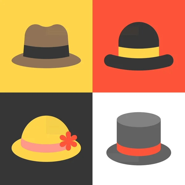 Vektorové ikony set klobouk, plochý design — Stockový vektor