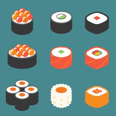 Vektör rulo suşi Icon set