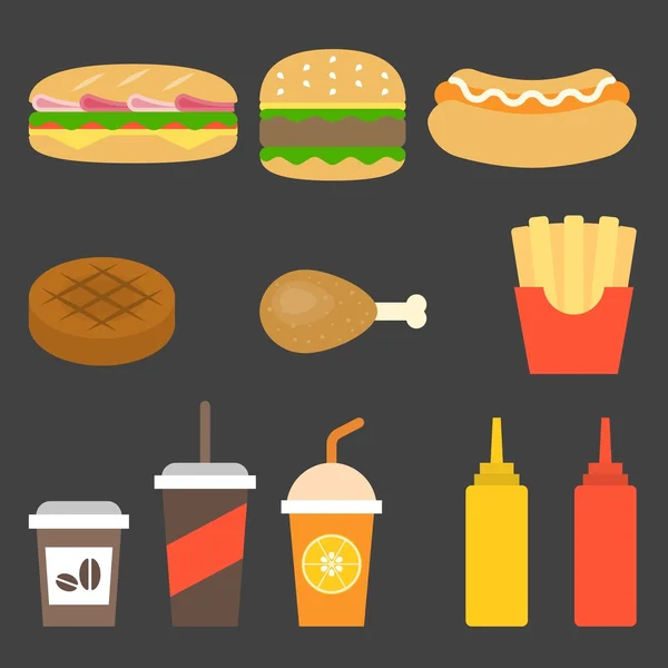 Vetor junk food icon, design plano — Vetor de Stock