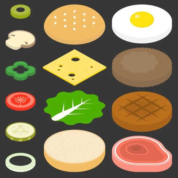 Burgers Set d'ingrédients, design plat — Image vectorielle