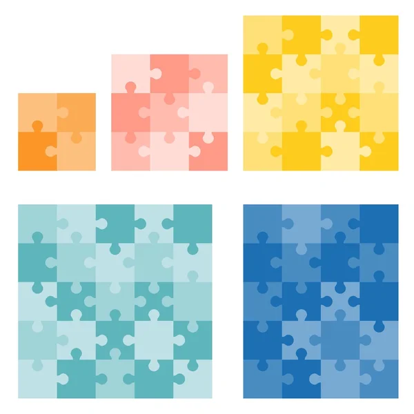 Quebra-cabeça Jigsaws, design plano cor diferente no fundo branco — Vetor de Stock