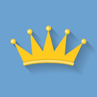 Vektör altın taç simge, uzun gölge ile düz tasarım