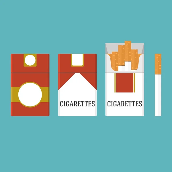 Conjunto de cigarrillos antiguos y paquete de cigarrillos abierto ilustración, diseño plano — Vector de stock