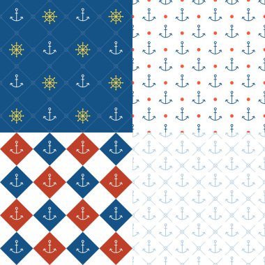 Vektör deniz Dikişsiz desen set 3, çapa