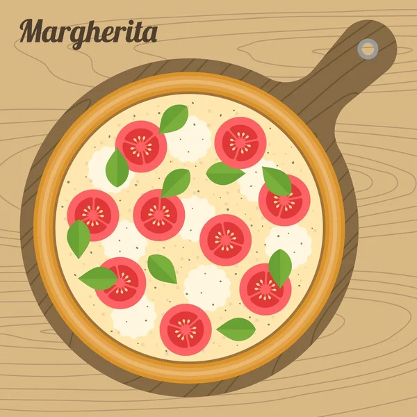 Vector Margherita Pizza, design piatto — Vettoriale Stock