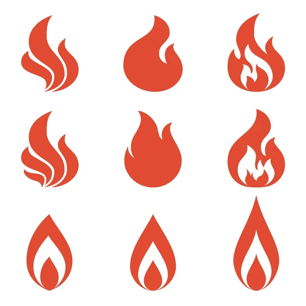 Set of fire icon, flame of fire illustration, elements for logo design red silhouette style — Stock Vector