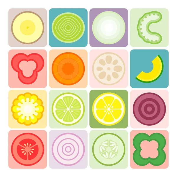 Vector de frutas y verduras iconos conjunto 3 — Archivo Imágenes Vectoriales