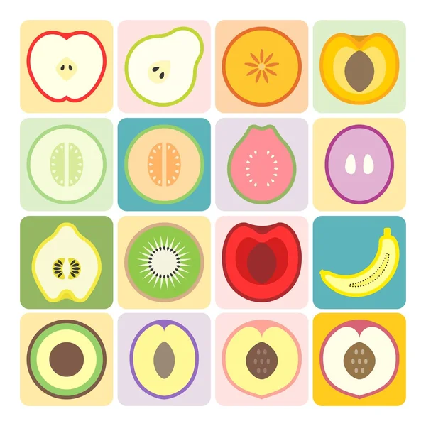 Vector mitad frutas y verduras iconos conjunto 1 — Archivo Imágenes Vectoriales