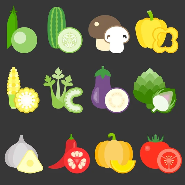 Conjunto de iconos de verduras de diseño plano vectorial 2 — Archivo Imágenes Vectoriales