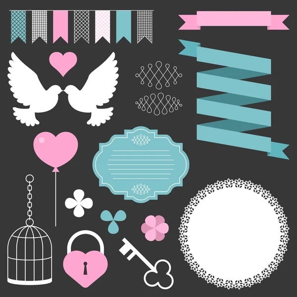 Vintage labels,ribbon,divider and decoration, set 3 valentine and love theme — Stock Vector