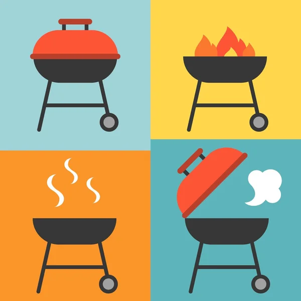 Vector barbecue en grill iconen set, platte ontwerp — Stockvector
