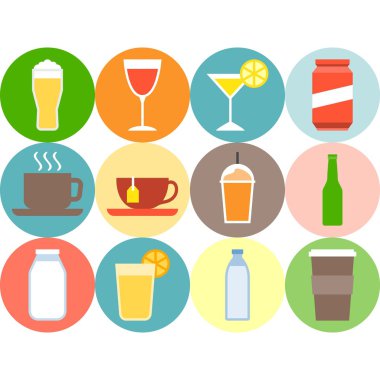 Vektör içecek simgeler, düz tasarım