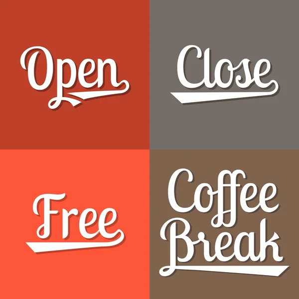 Text für Geschäftszeiten, offen, geschlossen, kostenlos, Kaffeepause — Stockvektor