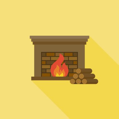 Yakacak odun, düz tasarım ile uzun gölge ile yangın ve şömine simgesi