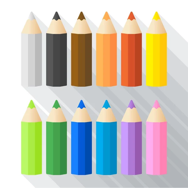 Lápis de cor varicolorido definido com sombra longa — Vetor de Stock