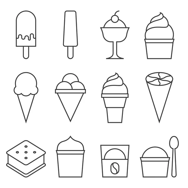 Set of Ice cream icon collection,lollipop, sandwich, cone, cup, affogato, thin line vector — Stock Vector