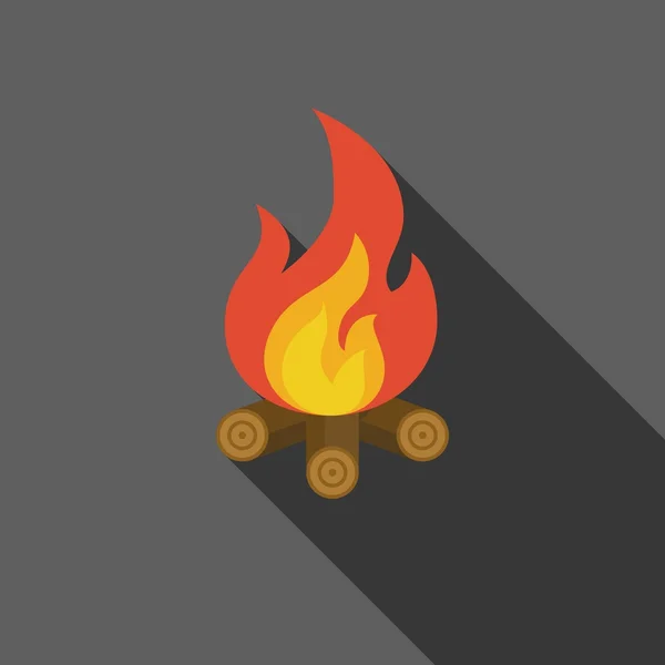 Feu de joie sur l'icône en bois de feu, design plat avec une ombre longue — Image vectorielle