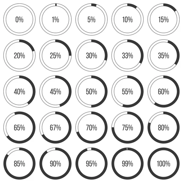 Conjunto de gráficos circulares o icono de diagrama de rosquilla en porcentaje variado para información gráfica — Archivo Imágenes Vectoriales