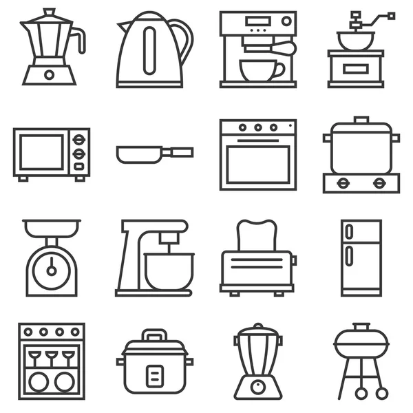 Wektor kuchnia ikony gospodarstwa domowego, cienka linia — Wektor stockowy