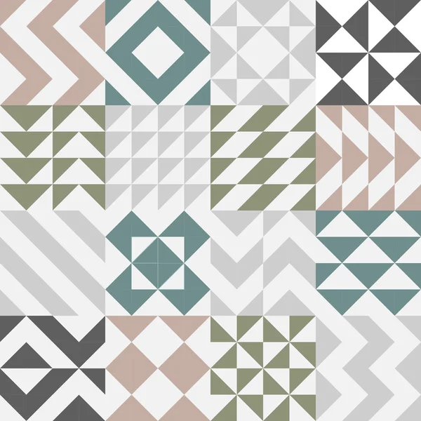 Conjunto de quadrado sem costura, triângulo, ziguezague e padrão de azulejo geométrico vetor de design — Vetor de Stock