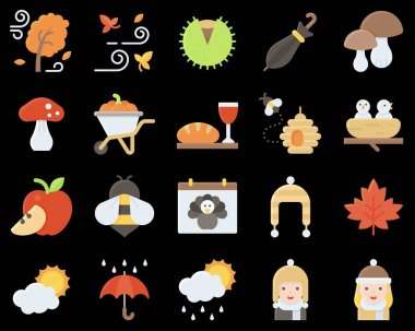 Şükran Günü ile ilgili düz simge kümesi 4, vektör illüzyonu