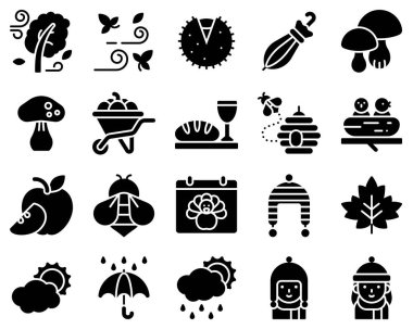 Şükran Günü ile ilgili katı ikon kümesi 4, vektör illüzyonu