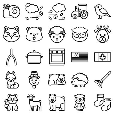 Şükran Günü ile ilgili çizgi simgesi kümesi 6, vektör ilüzyonu