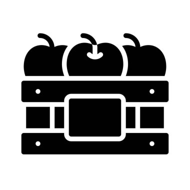 Elma ikonlu ahşap sandık, Şükran Günü bağlantılı vektör illüstrasyonu