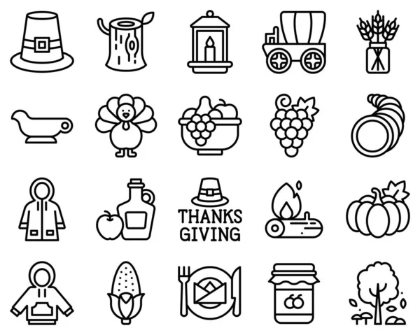 Acción Gracias Relacionados Con Conjunto Iconos Línea Ilustración Vectorial — Vector de stock